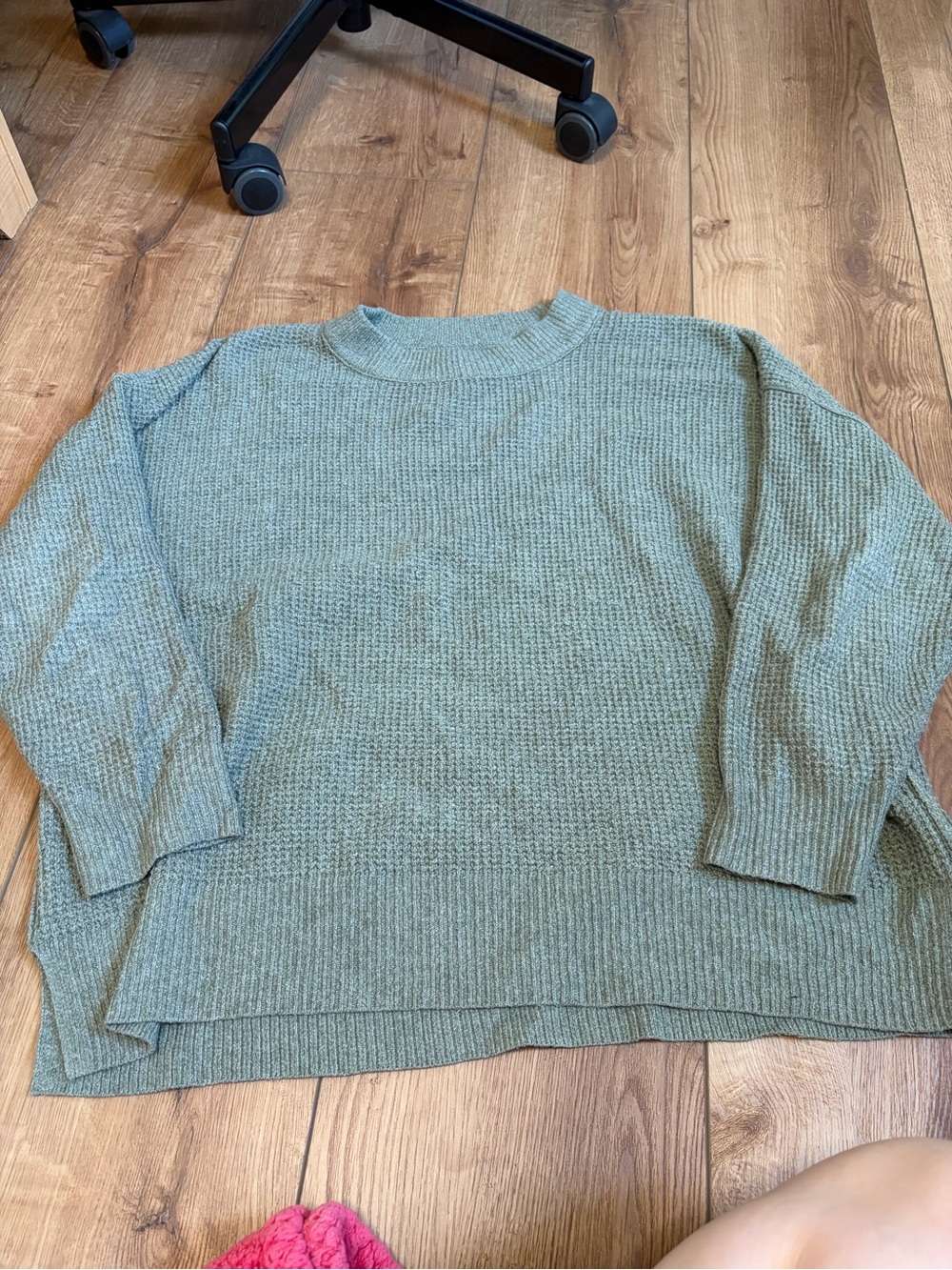 aerie Green Waffle-Knit Crewneck Sweater